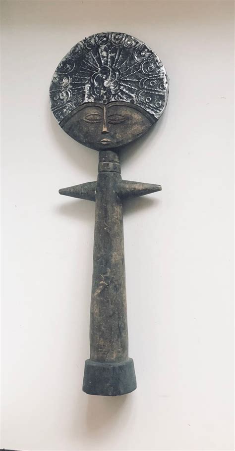 Lovely Ghanaian Fertility Doll African Fertility Doll Ornate Metal Headdress Nude Doll West