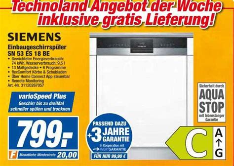 Siemens Einbaugeschirrspüler Sn53es18be Angebot bei Expert Techno Land