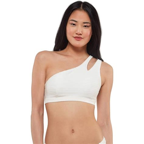 Jessica Simpson Womens Ribbed One Shoulder Bikini Swim Top Off White Jessica Simpson