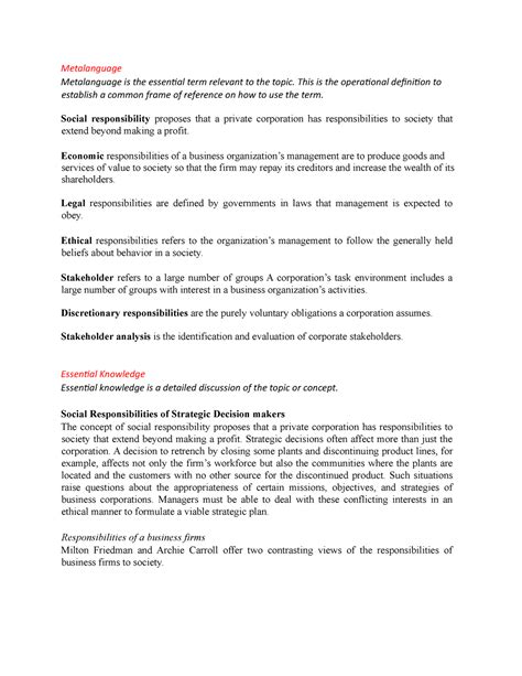 Sustainability And Strategic Audit Lecture Notes Metalanguage