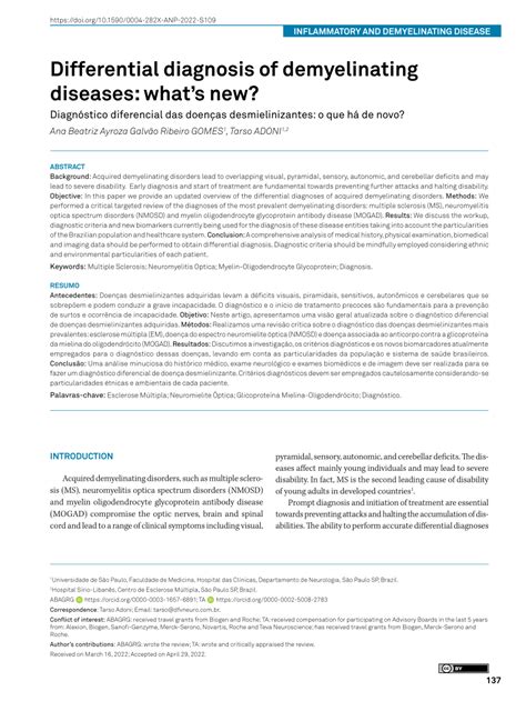 Pdf Differential Diagnosis Of Demyelinating Diseases Whats New