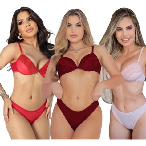 Kit 3 Conjuntos Lingerie Básica Lingerie Popular Sutiã MercadoLivre