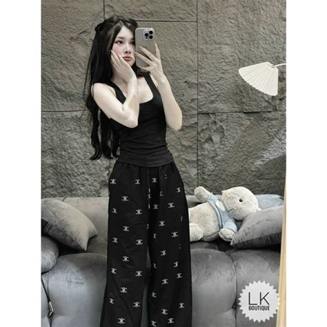 Quần Ống Suông Nữ Quần Dài Nữ Cạp Cao Chất Liệu Thun Tăm Họa Tiết Chữ Hot trend Shopee Việt Nam