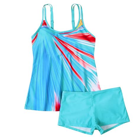 Red Womens Swimsuit Sets Beach Matching Modest Tops Swimsuit Bikini Tankini Shorts Sets For