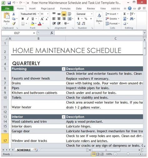 Maintenance spreadsheet template database