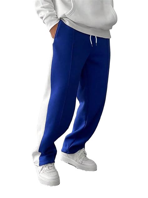 Colorblock Straight Leg Royal Blue Men Sweatpants Mens