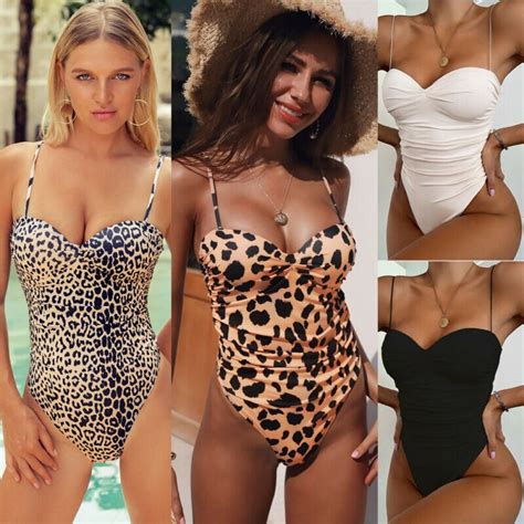 New Sexy Women S Leopard Bikini Swimwear Beach Padded Push Up Tube Top One Piece Swimsuit