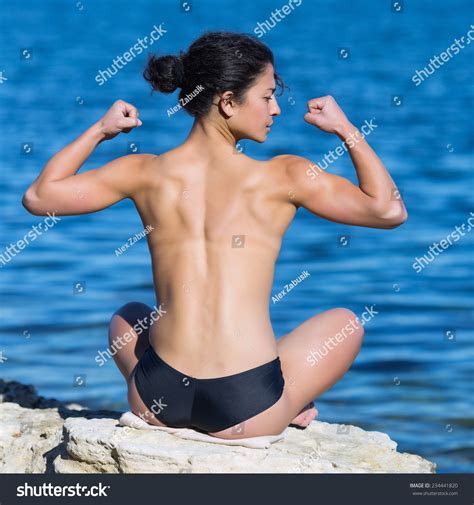 Brunette Sea Topless Athlete Demonstrates Muscles Stock Photo 234441820 Shutterstock