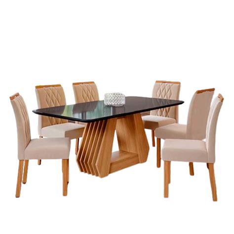Conjunto Sala De Jantar Mesa Agata X Cm E Cadeiras Juliana Nature Chumbo Madeira Nude
