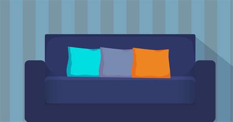 Modern Sofa With Colorful Pillows Cozy Couch Flat Vector Illustration