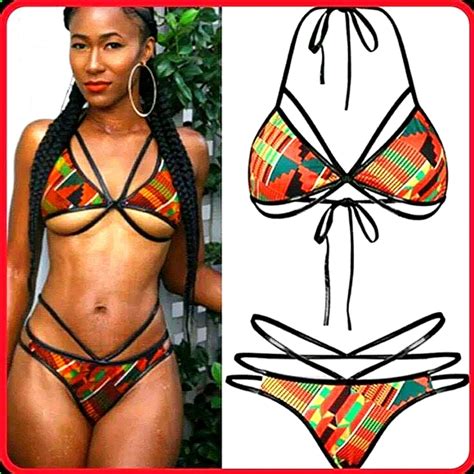 BQ K Swim New African Kente Print Bikini Set Ethnic Tribal Cultural Swimwear Women Xl