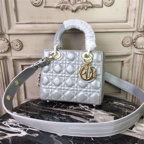 Christian Dior Small Lady Dior Bag Gold Toned Hardware Pearl Silver