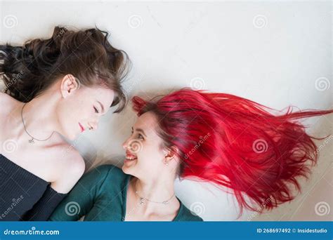 Top View Of Two Women Lying Side By Side Lesbian Intimacy Stock Photo Image Of Lying Couple