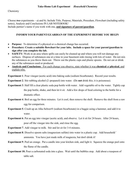 Household Chemistry Lab Experiment: Physical & Chemical Changes