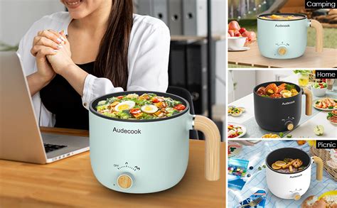 Audecook Electric Hot Pot With Steamer L Rapid Noodles Cooker Portable Nonstick Mini