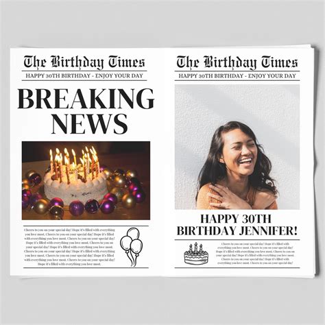 custom birthday sign birthday newspaper template custom year