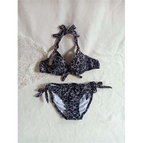 Jual Pakaian Renang Wanita Bikini Pantai Busa Push Up Berkawat Motif Bunga Putih Garis XL