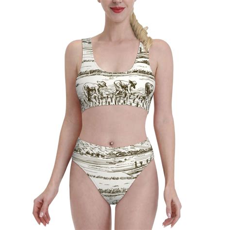 Haiem Rice Harvest Women S High Waisted Bikini Set Two Piece Bathing Suits High Cut Bikini Cut