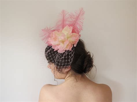 Pink Floral And Ostrich Feather Fascinator Mttc