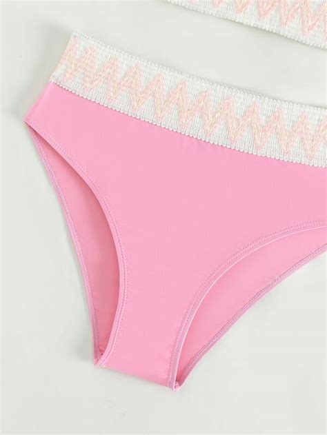 Chicas adolescentes Bañador bikini de cheurón cinta Moda de Mujer SHEIN México