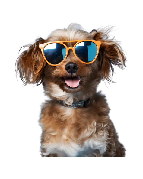 close-up photo of a happy dog wearing cool looking glasses isolated on