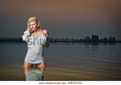 Sexy Blonde Woman Lingerie River Watersexy Stock Photo 148323116 Shutterstock