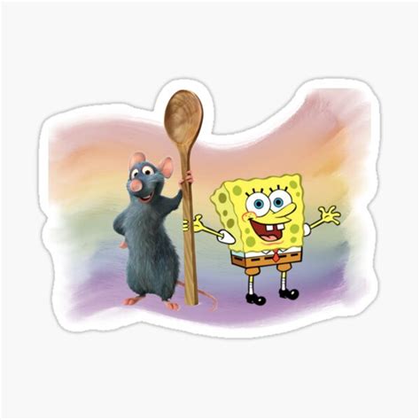 Spongebob And Remy Holding A Spoon Together Sticker For Sale By