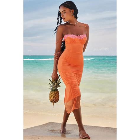 Lace Spaghetti Strap Backless Bodycon Maxi Dress Usaicon