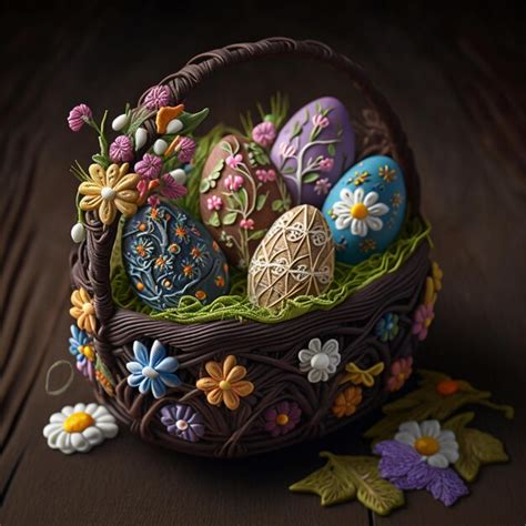 Premium Photo Easter Eggs Basket Made Of Polymer Clay Happy Easter