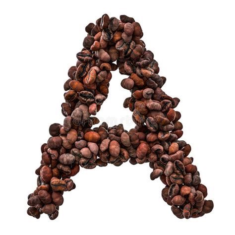 Alphabet Letter A From Roasted Coffee Beans 3D Rendering Stock