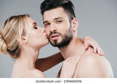 Attractive Nude Woman Kissing Cheek Handsome Stock Photo Shutterstock
