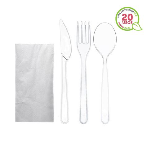 Set Completo Cubiertos Transparentes Eco Reutilizables