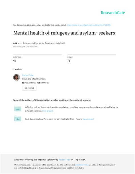 Pdf Mental Health Of Refugees And Asylum Seekers Jutta Lindert