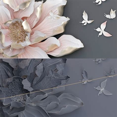 HP Decor Wall Decor Flower and Butterfly 2 3D model | CGTrader