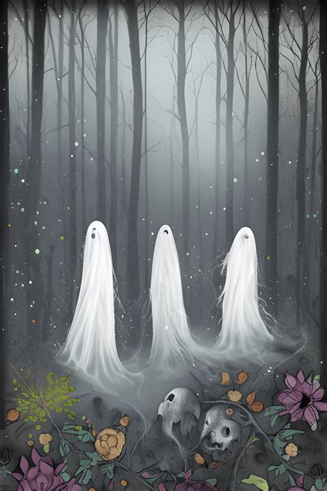 3 Vintage Ghosts In A Dark Forest Painting Digital Airbrushing