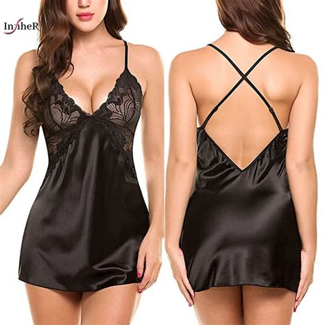 Women S Sexy Lace Satin Nightdress V Neck Lingerie Pajamas Set Babydoll Costumes Erotic Hot
