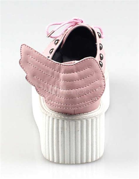 Sweet Pink Criss Cross Pattern Pu Leather Womans Platform Shoes