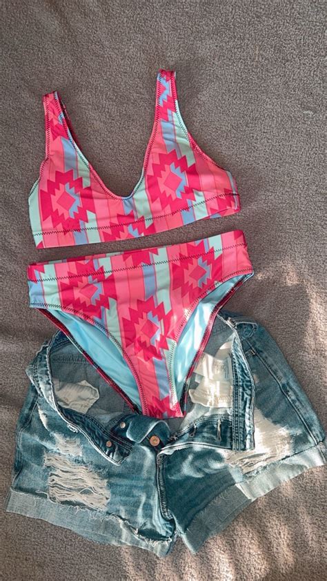 Western Bikini Pink And Blue Aztec Etsy