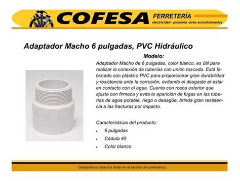 Adaptador Macho Pulgadas C Dula Pvc Hidraulico En Venta En La Paz