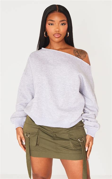 Shape Grey Marl Sweat Raw Edge Slouch Sweatshirt Shape