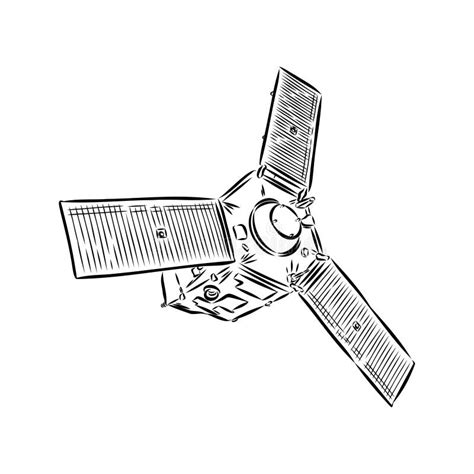 Satellite With Dish Antenna Doodle Style Space Satellite Vector Stock