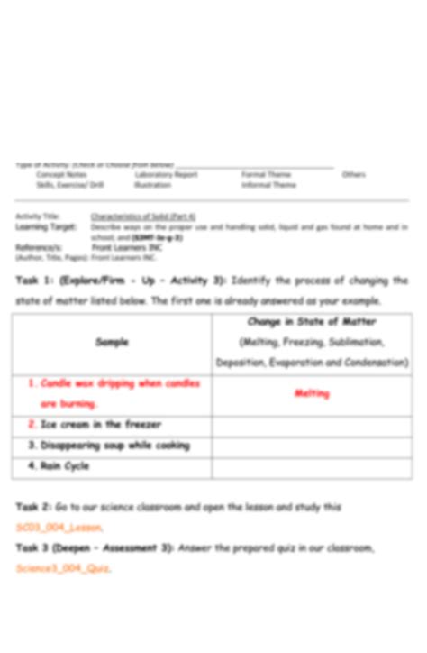 SOLUTION: Describing changes in material based on the effects of