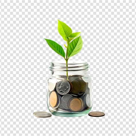 Premium Psd A Glass Jar Of Coin Or Money With A Plant Growing Out Of
