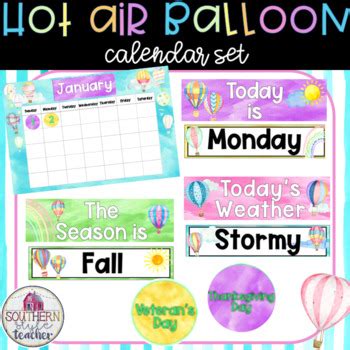 Hot Air Balloon Watercolor Classroom Theme Calendar Set Tpt
