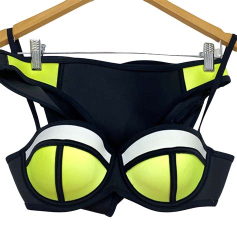 Women S TRIANGL Black Green White Bikini Set Size S