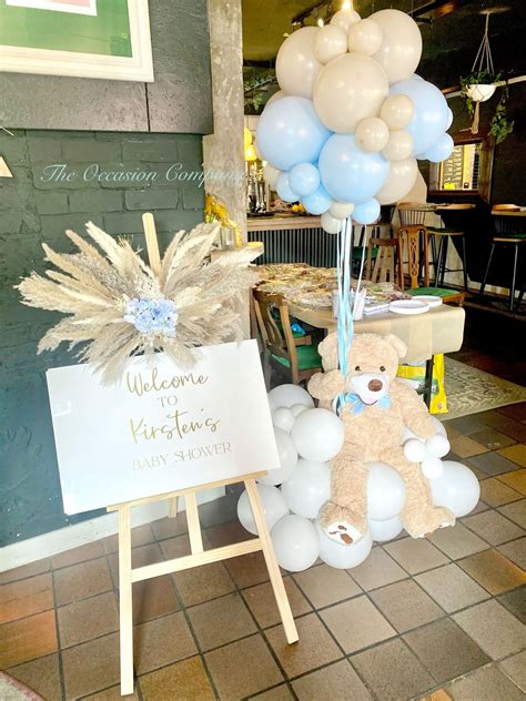 Teddy Hot Air Balloon Baby Shower Decor Easel Display With Pampas Baby Shower Ideas Boy Teddy