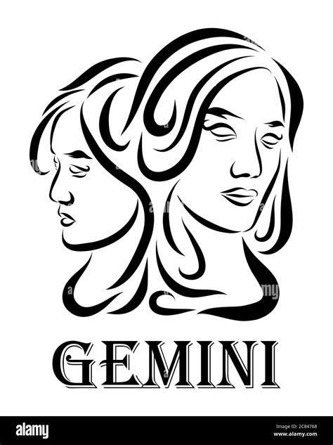 Black Line Vector Logo Of Twin Women It Is Sign Of Gemini Zodiac Stock