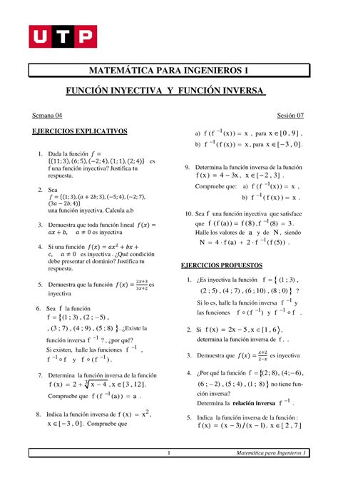 S04 S1 Separata Sem 4 sesion 7 Función inversa 1 1 Matemática para