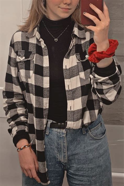 black  white flannel outfit white  black flannel outfit black