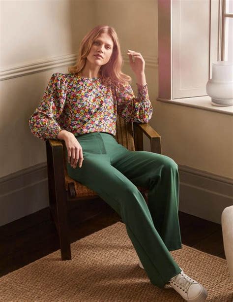 Hampshire Jersey Trousers Palm Leaf Boden UK